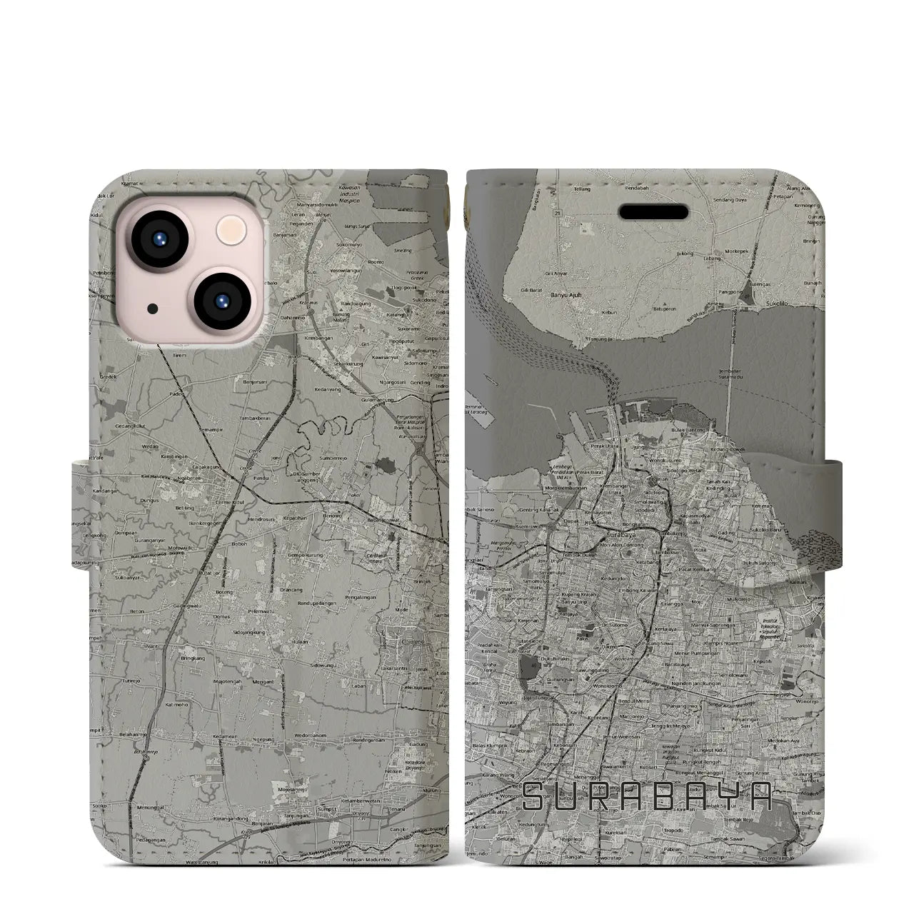 【スラバヤ(インドネシア)】地図柄iPhoneケース(手帳タイプ)