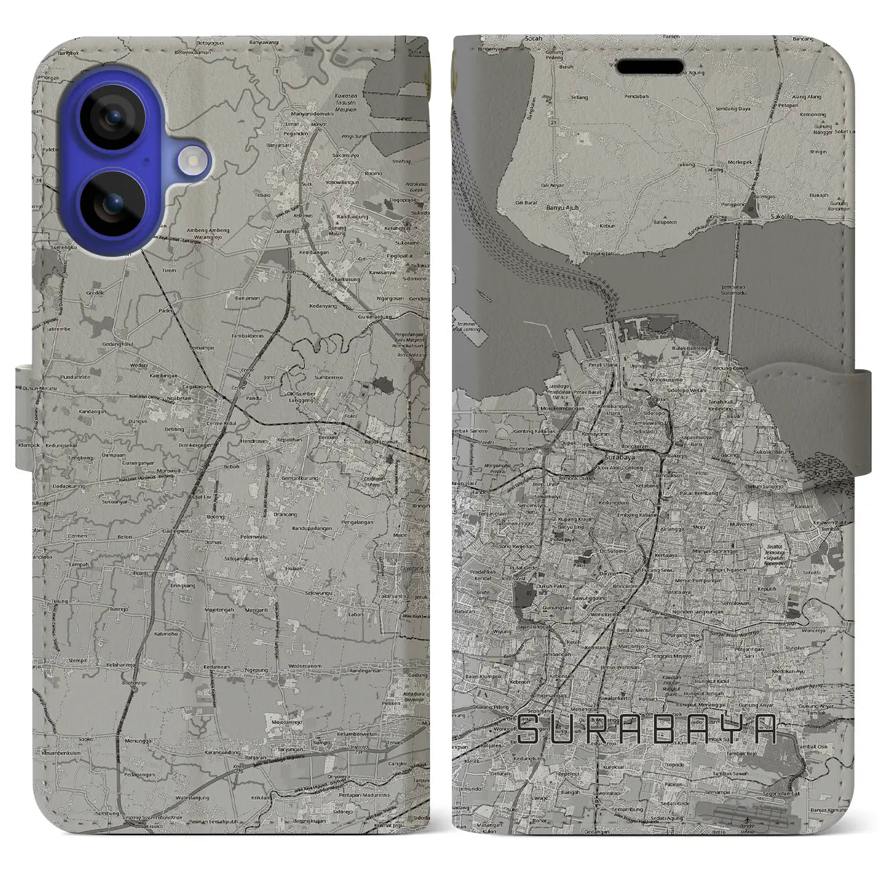 【スラバヤ(インドネシア)】地図柄iPhoneケース(手帳タイプ)