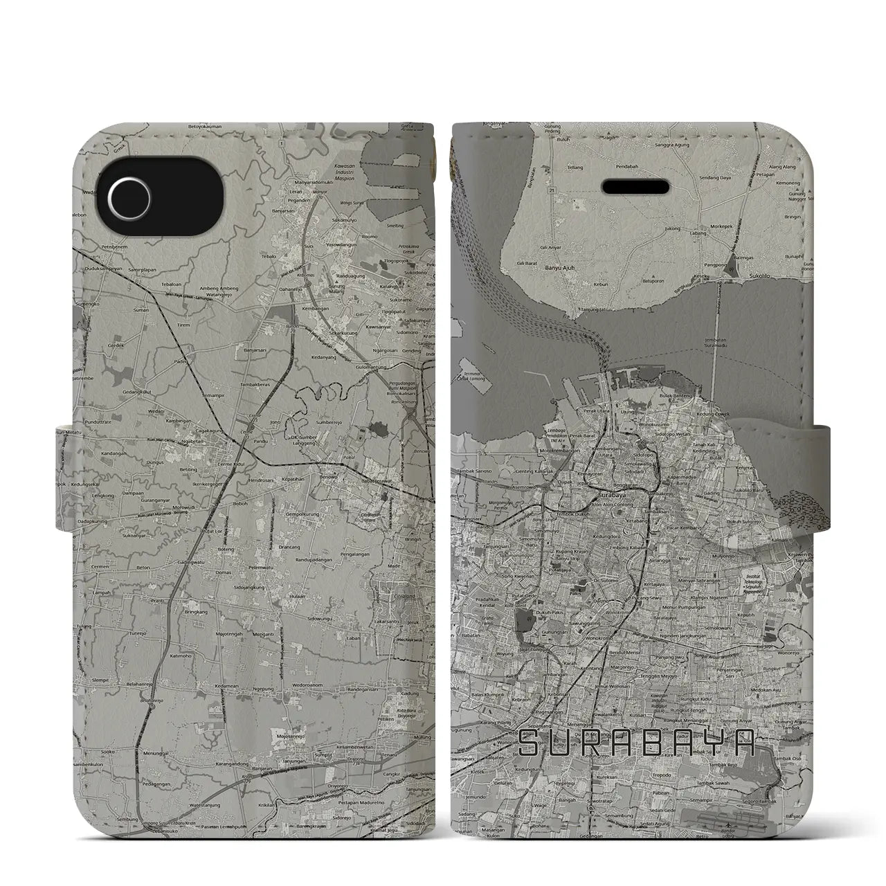 【スラバヤ(インドネシア)】地図柄iPhoneケース(手帳タイプ)