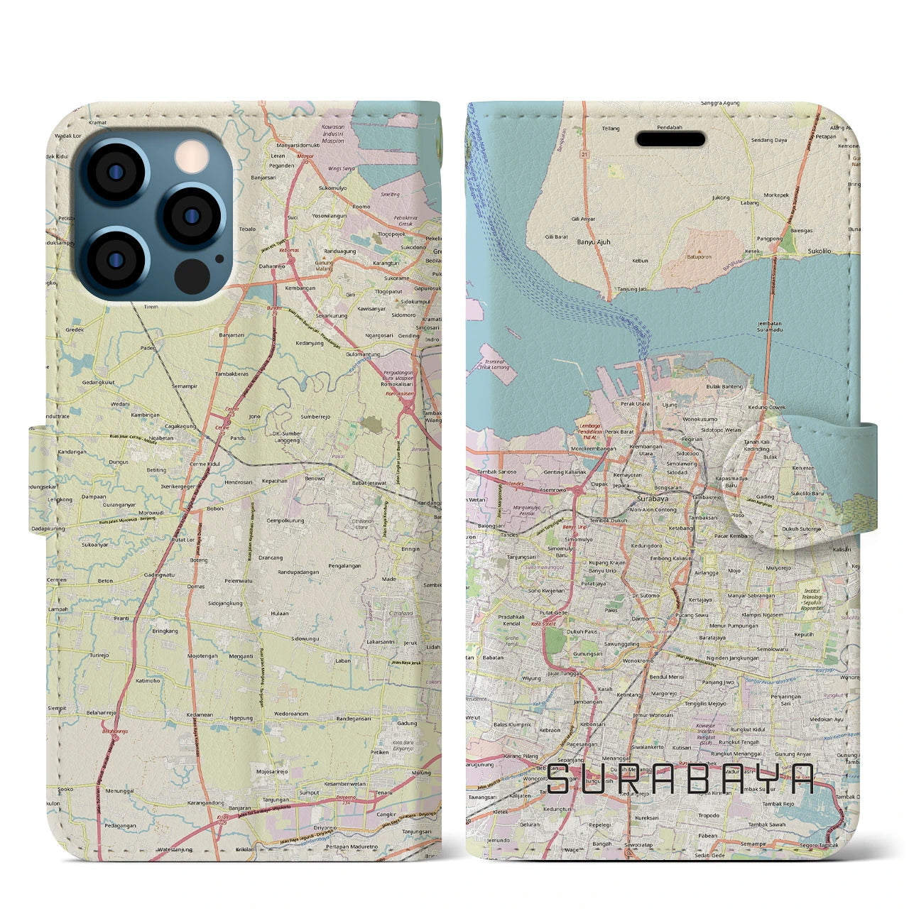 【スラバヤ(インドネシア)】地図柄iPhoneケース(手帳タイプ)