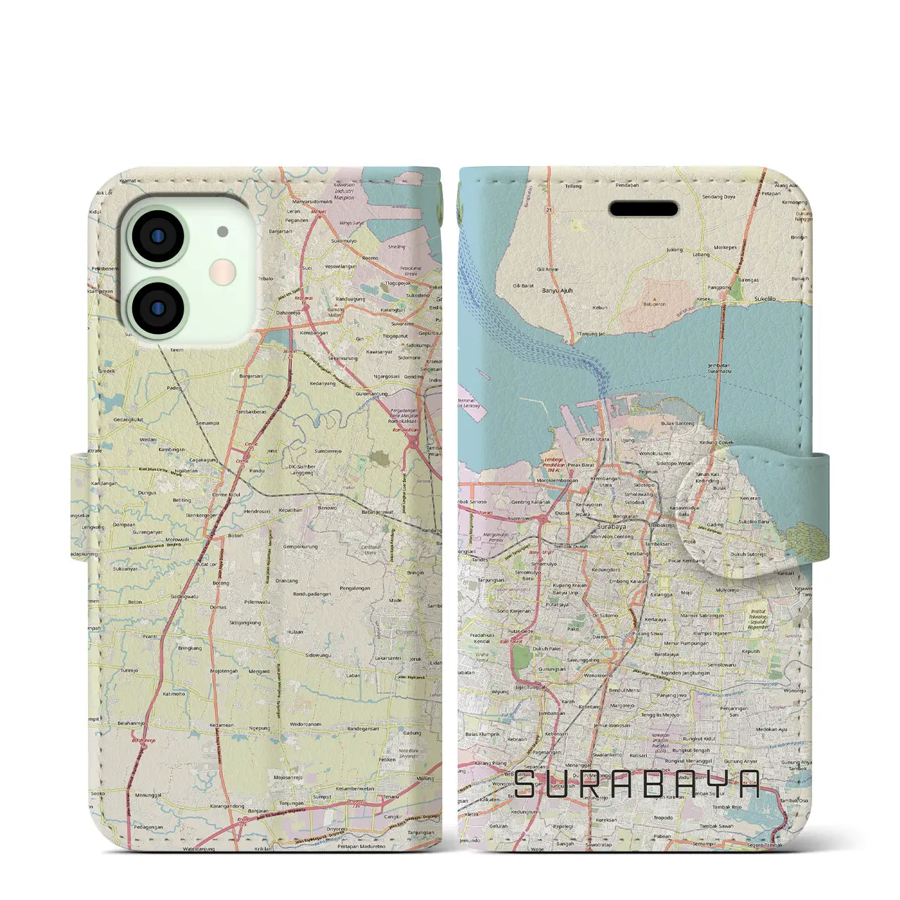 【スラバヤ(インドネシア)】地図柄iPhoneケース(手帳タイプ)