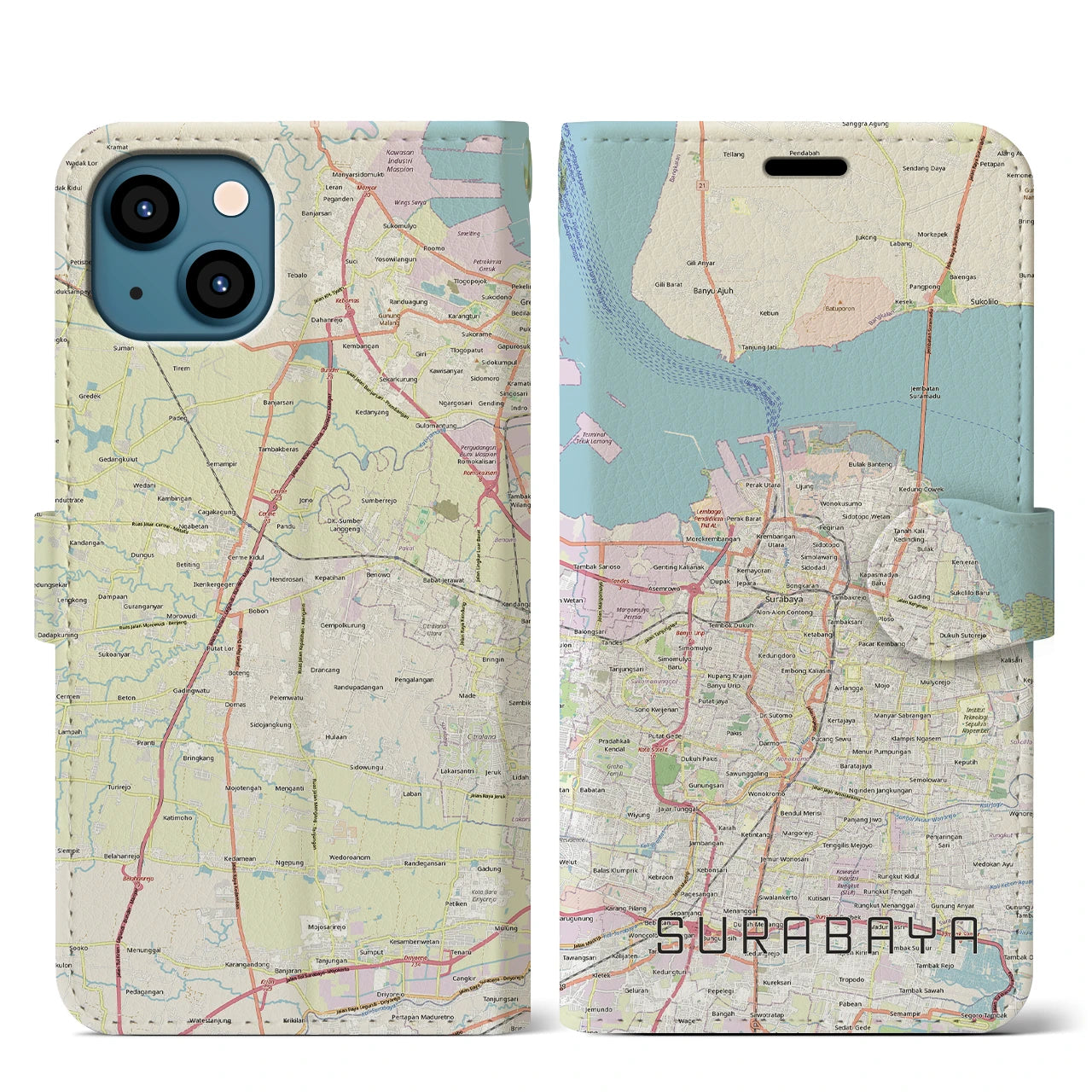 【スラバヤ(インドネシア)】地図柄iPhoneケース(手帳タイプ)