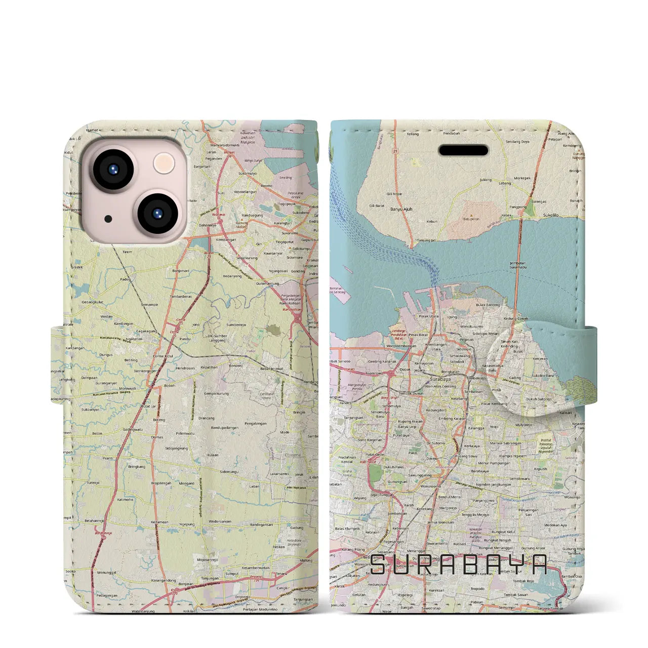 【スラバヤ(インドネシア)】地図柄iPhoneケース(手帳タイプ)