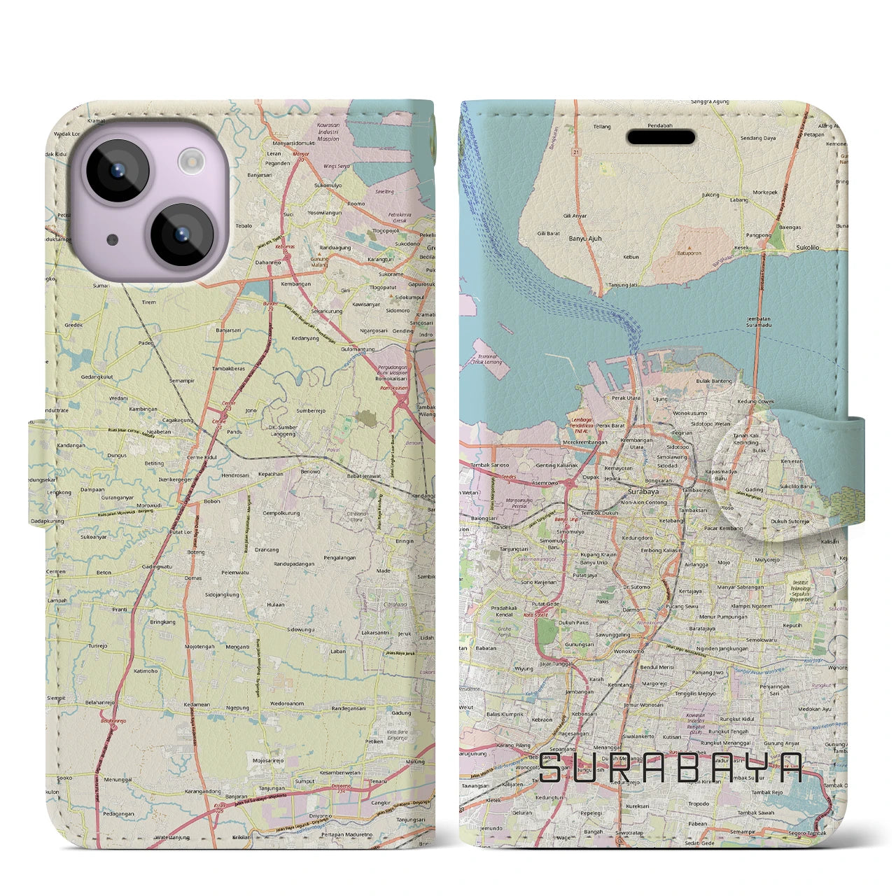 【スラバヤ(インドネシア)】地図柄iPhoneケース(手帳タイプ)