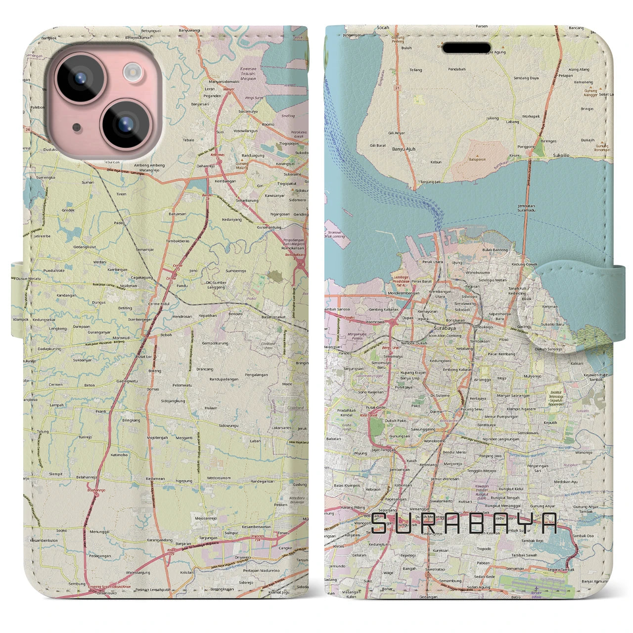 【スラバヤ(インドネシア)】地図柄iPhoneケース(手帳タイプ)
