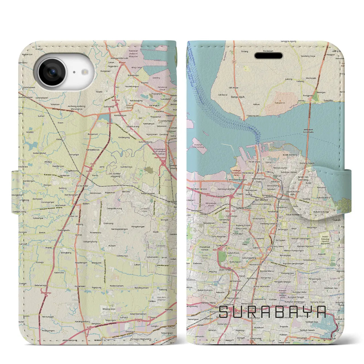【スラバヤ(インドネシア)】地図柄iPhoneケース(手帳タイプ)