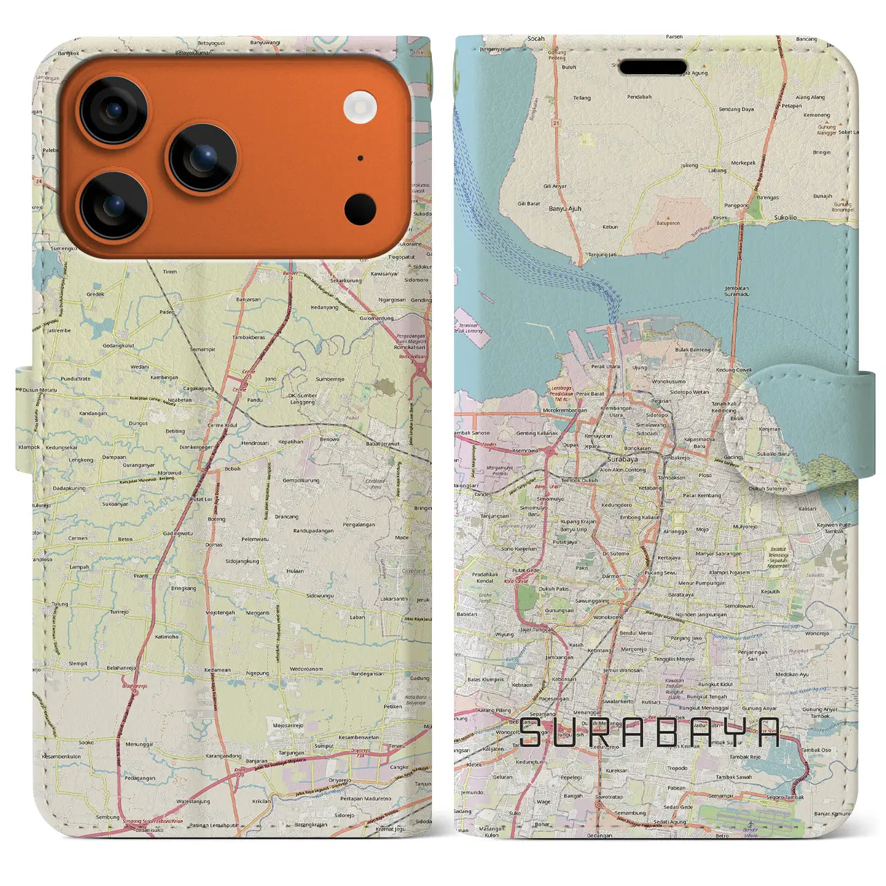 【スラバヤ(インドネシア)】地図柄iPhoneケース(手帳タイプ)