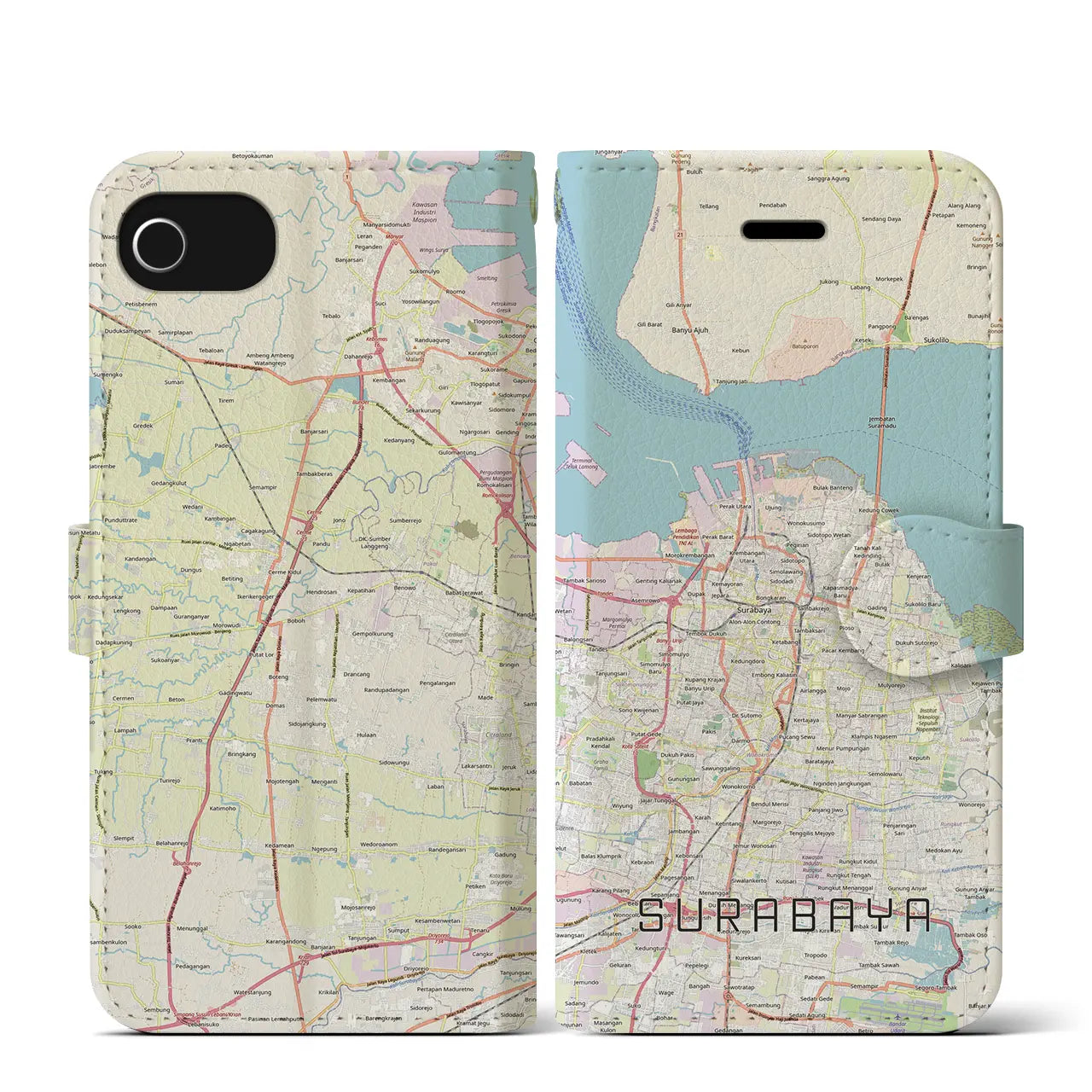 【スラバヤ(インドネシア)】地図柄iPhoneケース(手帳タイプ)