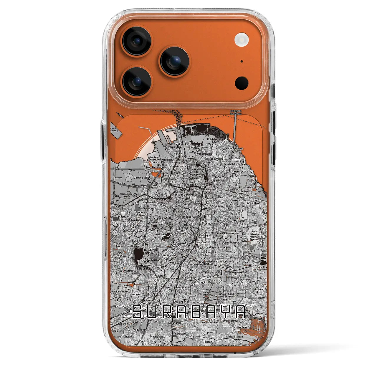 【スラバヤ(インドネシア)】地図柄iPhoneケース(MagSafeタイプ)モノトーン・iPhone 17 Pro Max 用