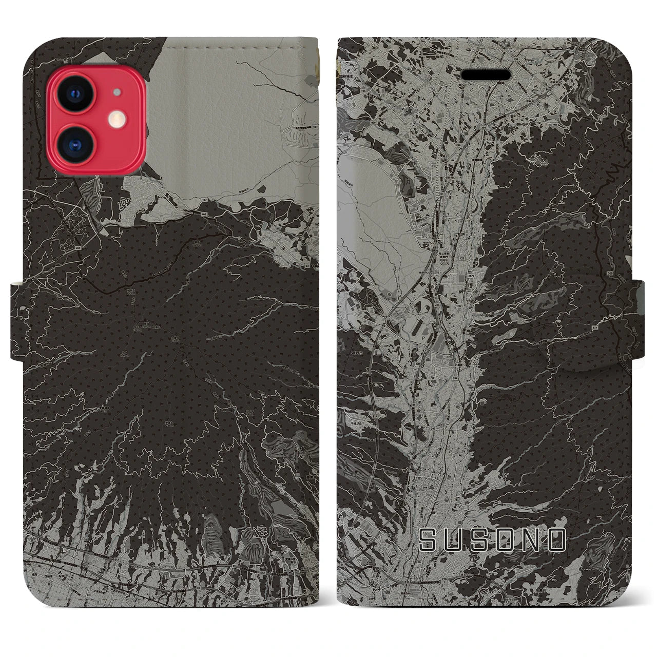 【裾野(静岡県)】地図柄iPhoneケース(手帳タイプ)モノトーン・iPhone 11 用