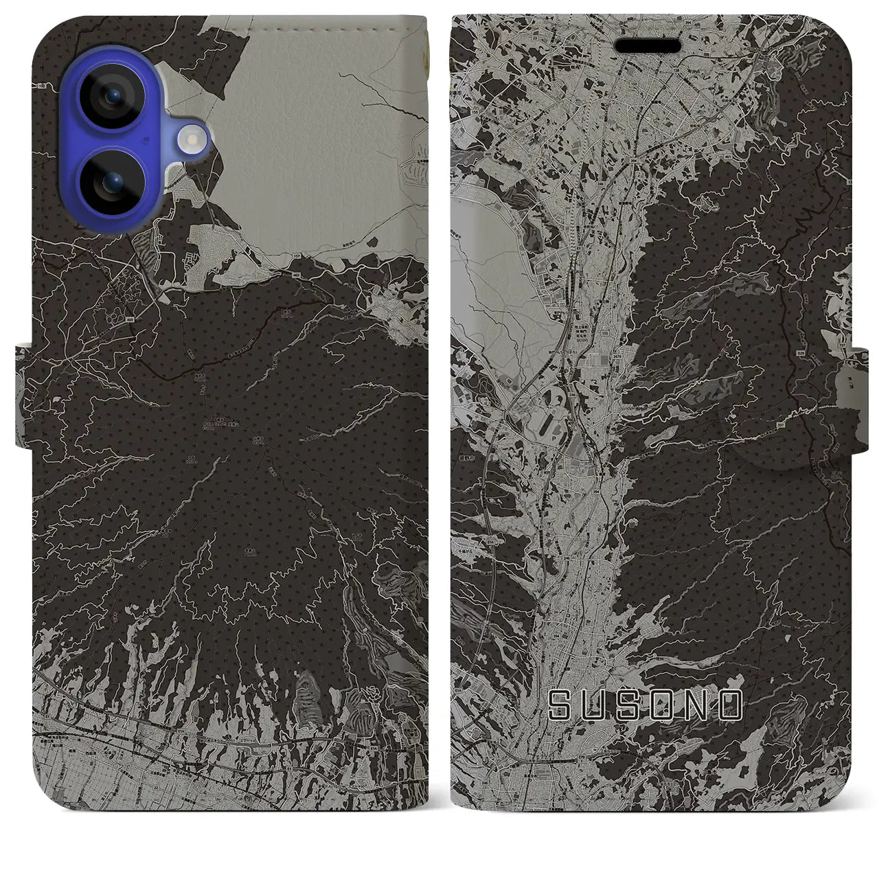 【裾野(静岡県)】地図柄iPhoneケース(手帳タイプ)モノトーン・iPhone 16 Pro Max 用