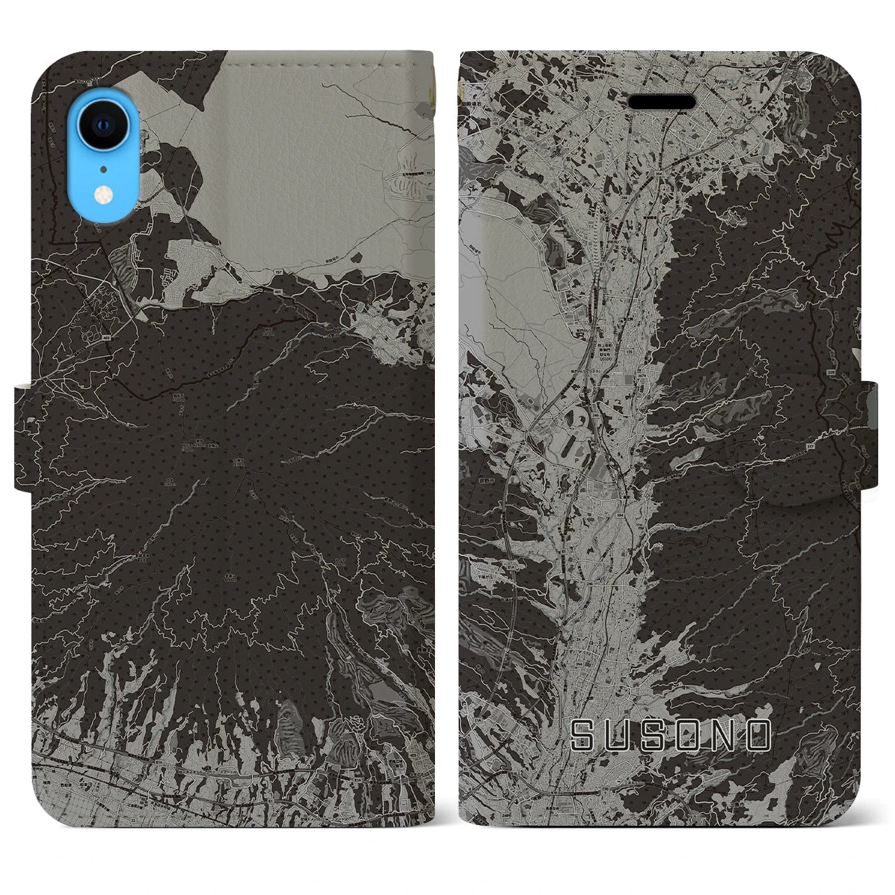 【裾野(静岡県)】地図柄iPhoneケース(手帳タイプ)モノトーン・iPhone XR 用