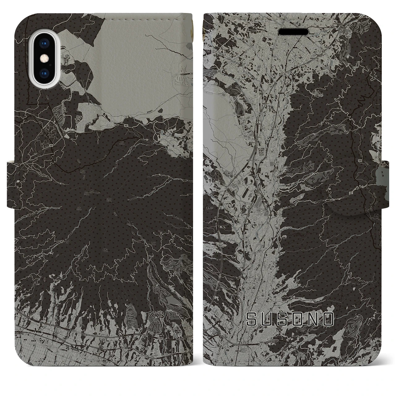 【裾野(静岡県)】地図柄iPhoneケース(手帳タイプ)モノトーン・iPhone XS Max 用