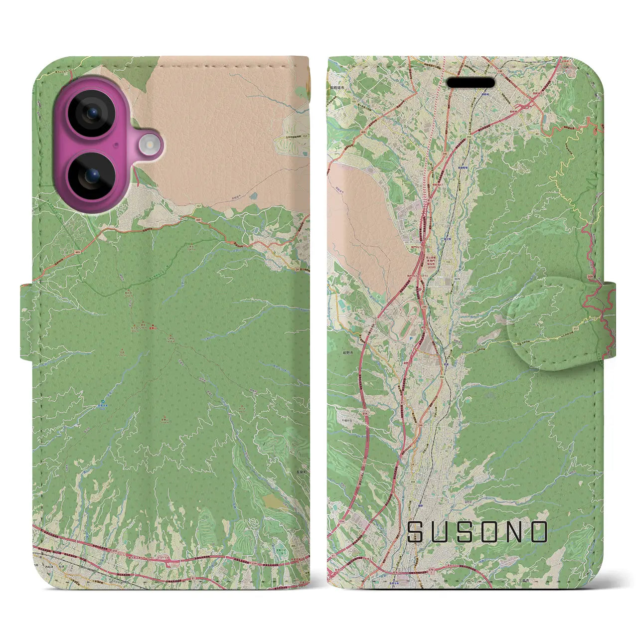 【裾野(静岡県)】地図柄iPhoneケース(手帳タイプ)ナチュラル・iPhone 16 Pro 用
