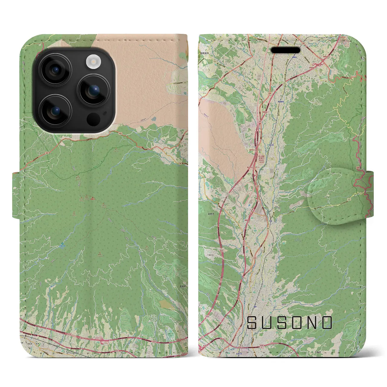 【裾野(静岡県)】地図柄iPhoneケース(手帳タイプ)ナチュラル・iPhone 16 用