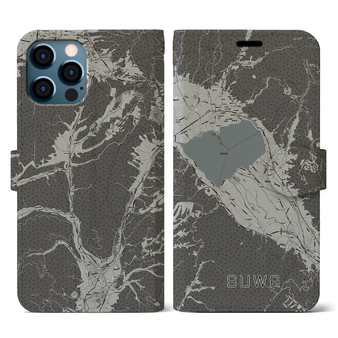 【諏訪(長野県)】地図柄iPhoneケース(手帳タイプ)