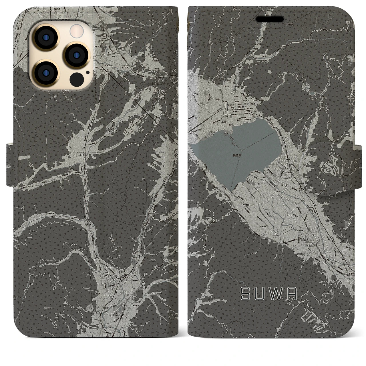 【諏訪(長野県)】地図柄iPhoneケース(手帳タイプ)