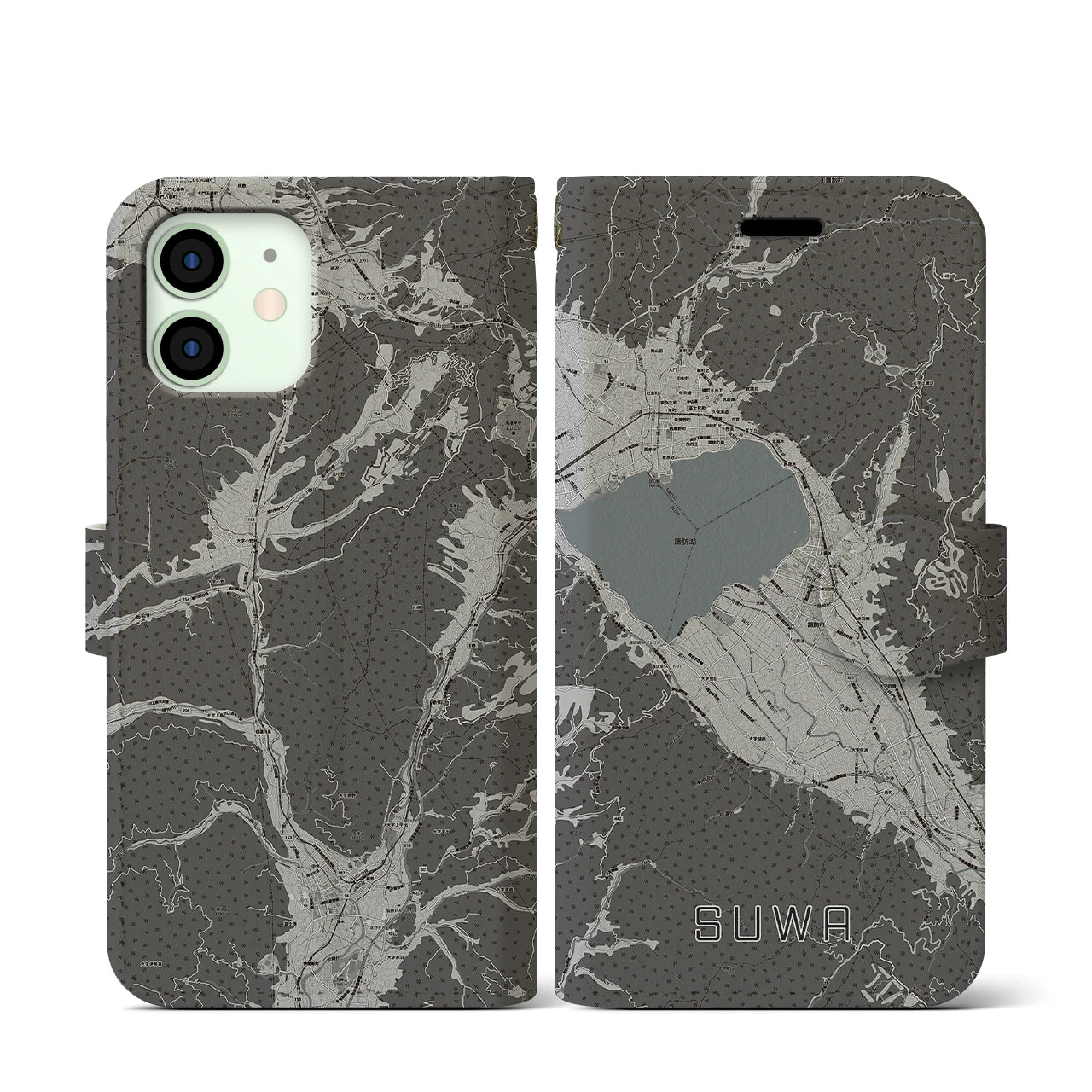 【諏訪(長野県)】地図柄iPhoneケース(手帳タイプ)