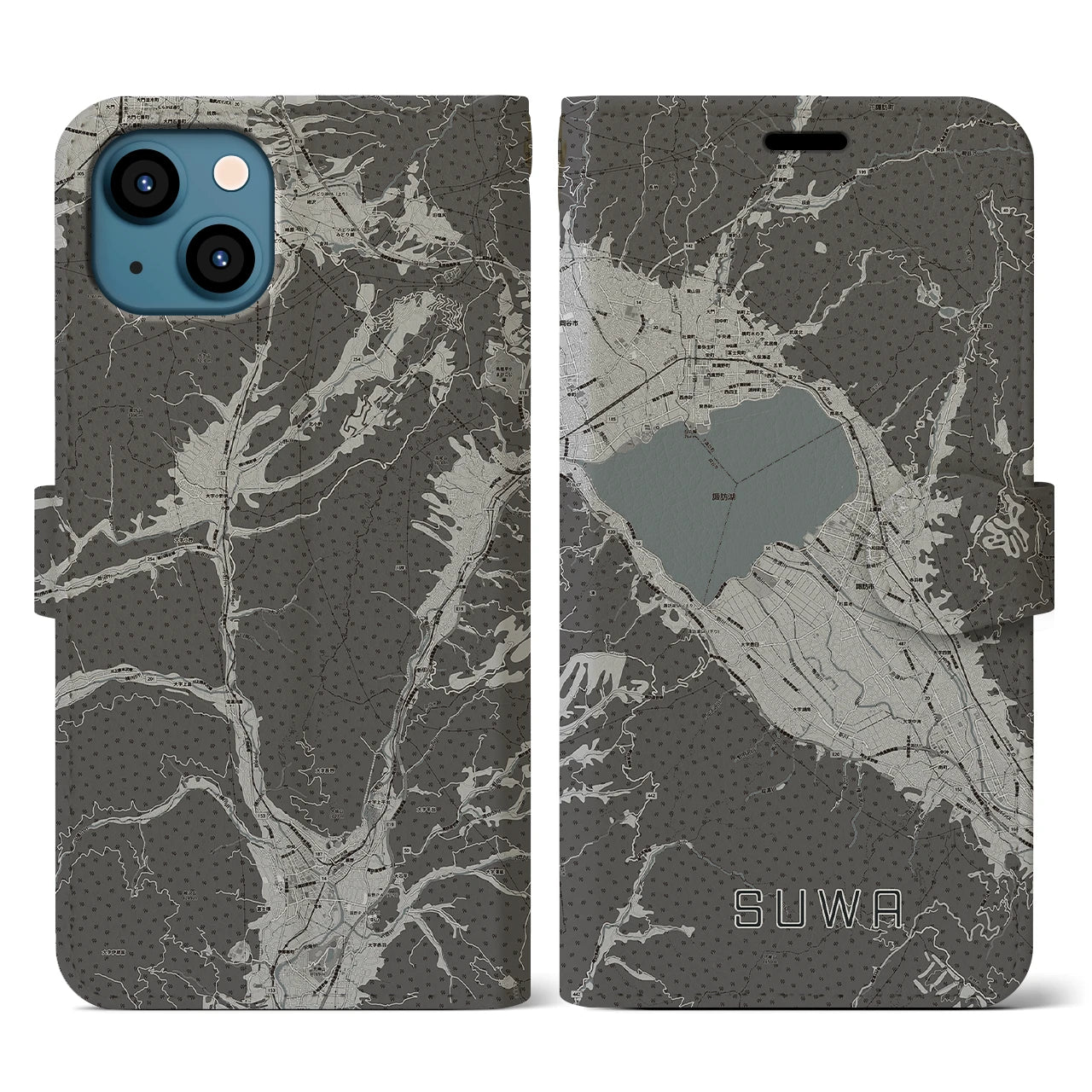 【諏訪(長野県)】地図柄iPhoneケース(手帳タイプ)