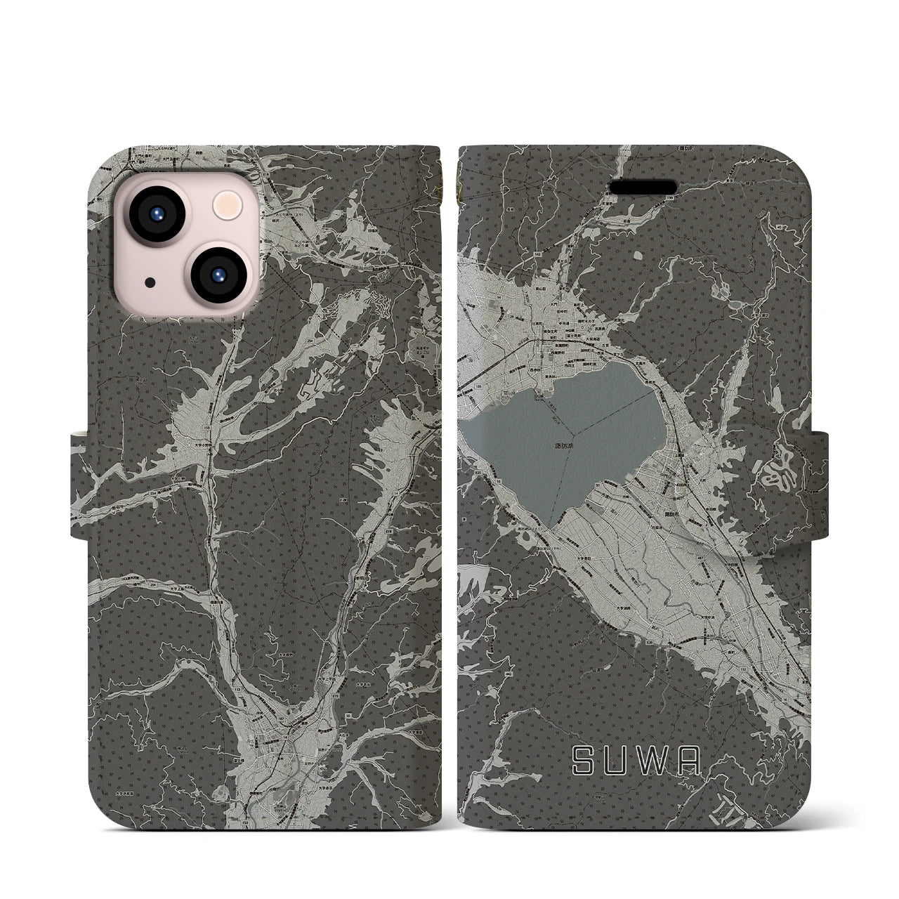 【諏訪(長野県)】地図柄iPhoneケース(手帳タイプ)