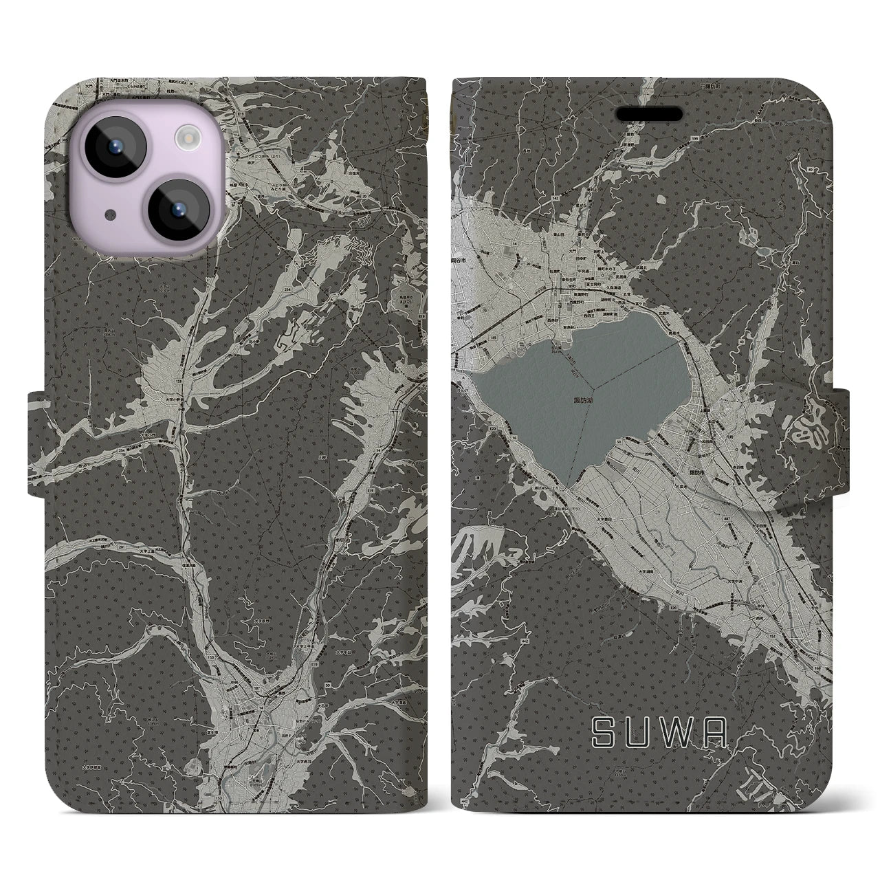 【諏訪(長野県)】地図柄iPhoneケース(手帳タイプ)