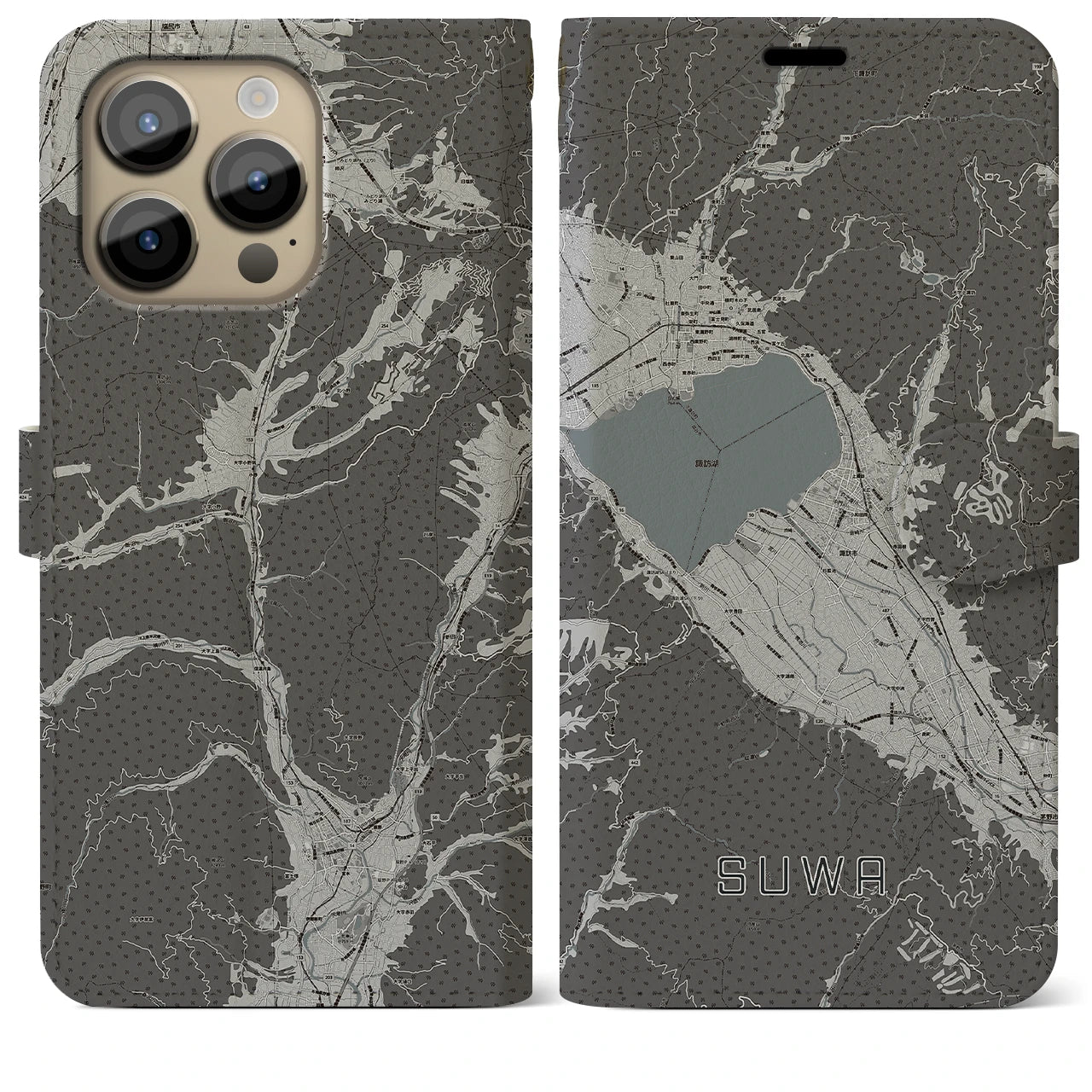 【諏訪(長野県)】地図柄iPhoneケース(手帳タイプ)