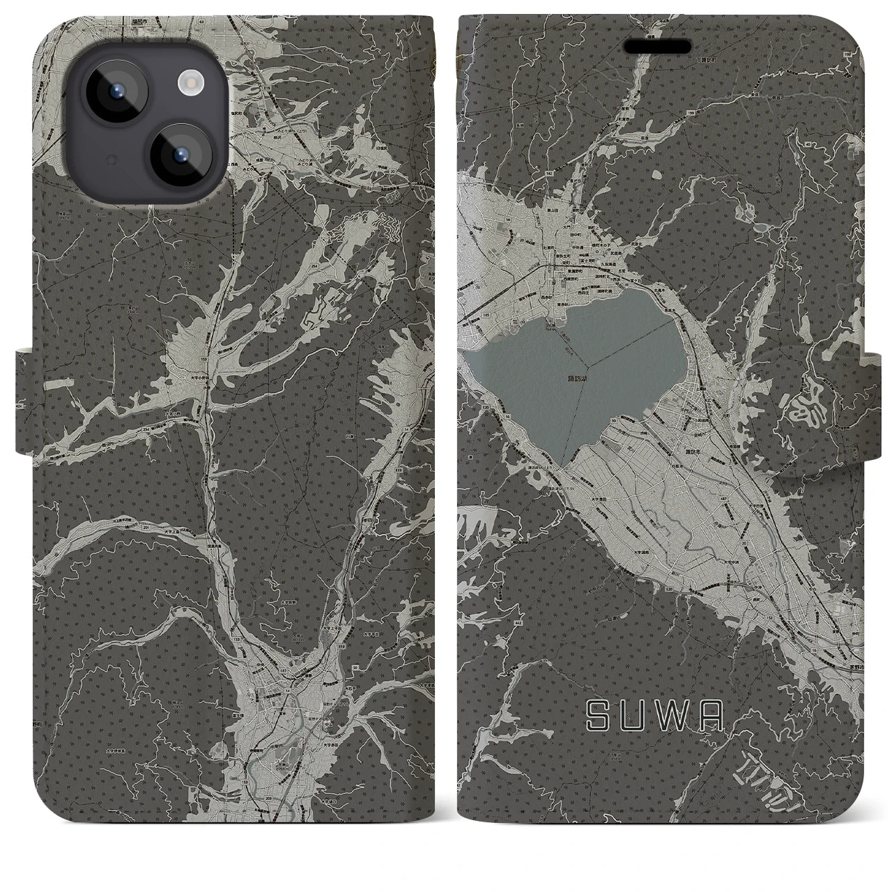 【諏訪(長野県)】地図柄iPhoneケース(手帳タイプ)