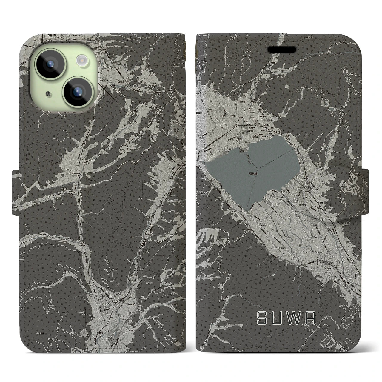 【諏訪(長野県)】地図柄iPhoneケース(手帳タイプ)