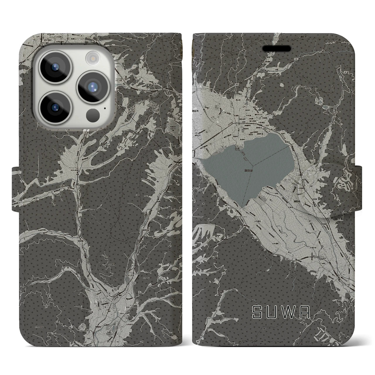 【諏訪(長野県)】地図柄iPhoneケース(手帳タイプ)