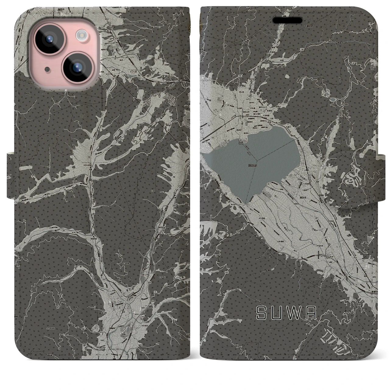 【諏訪(長野県)】地図柄iPhoneケース(手帳タイプ)