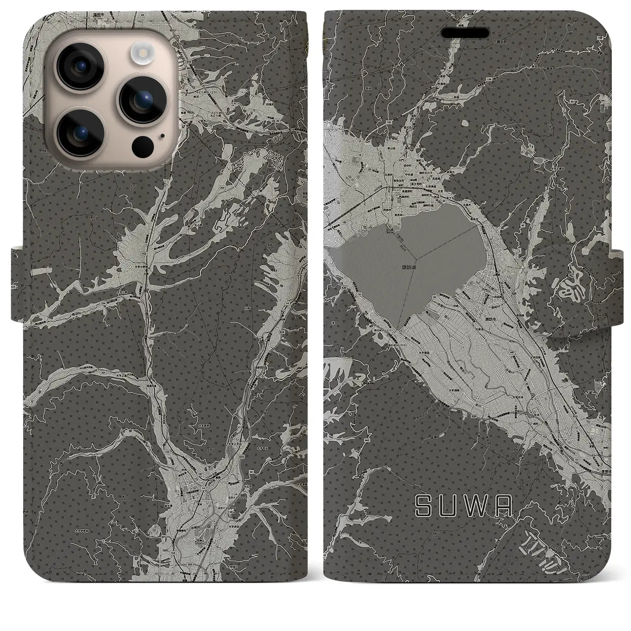 【諏訪(長野県)】地図柄iPhoneケース(手帳タイプ)