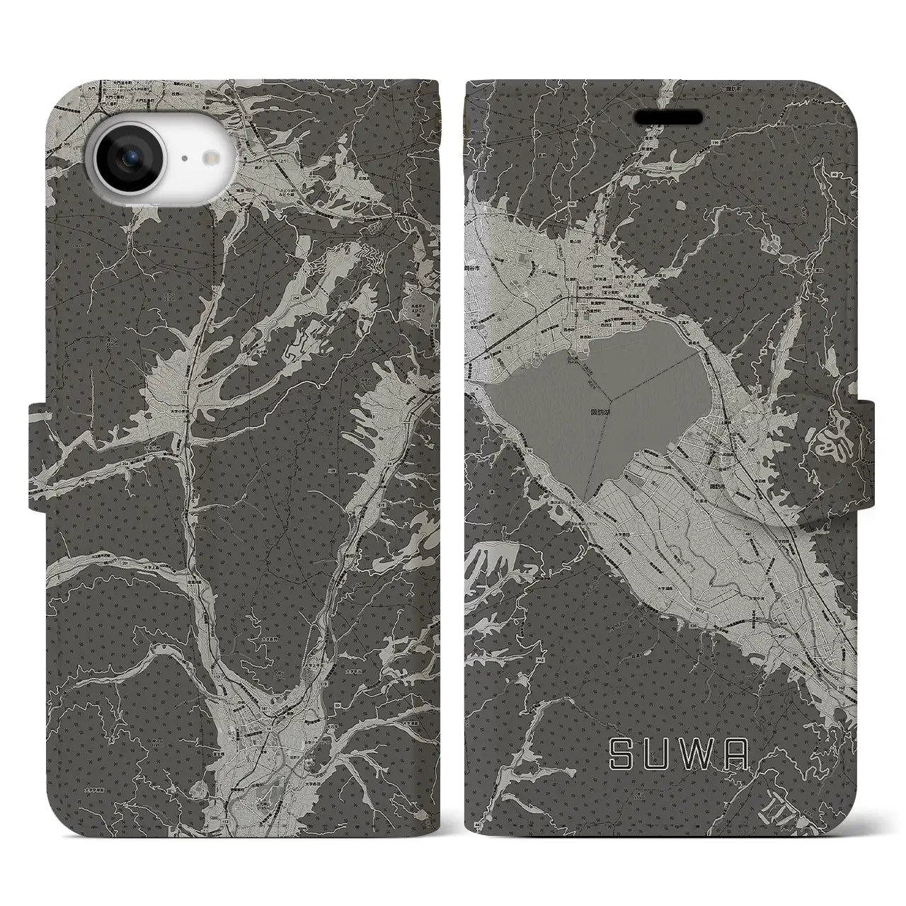 【諏訪(長野県)】地図柄iPhoneケース(手帳タイプ)