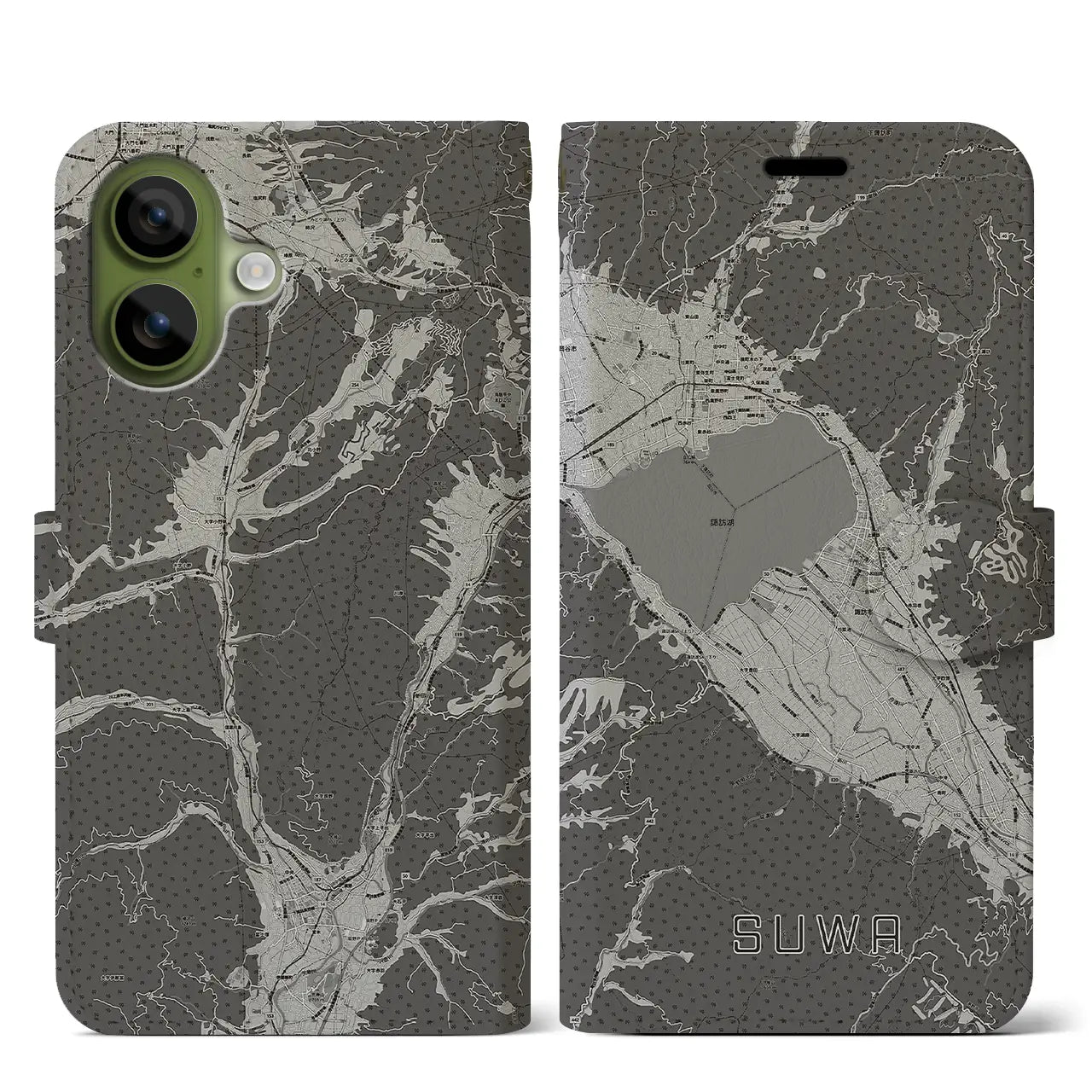 【諏訪(長野県)】地図柄iPhoneケース(手帳タイプ)