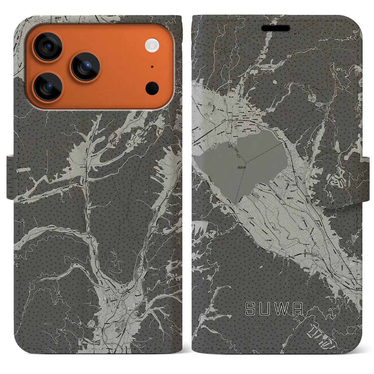 【諏訪(長野県)】地図柄iPhoneケース(手帳タイプ)