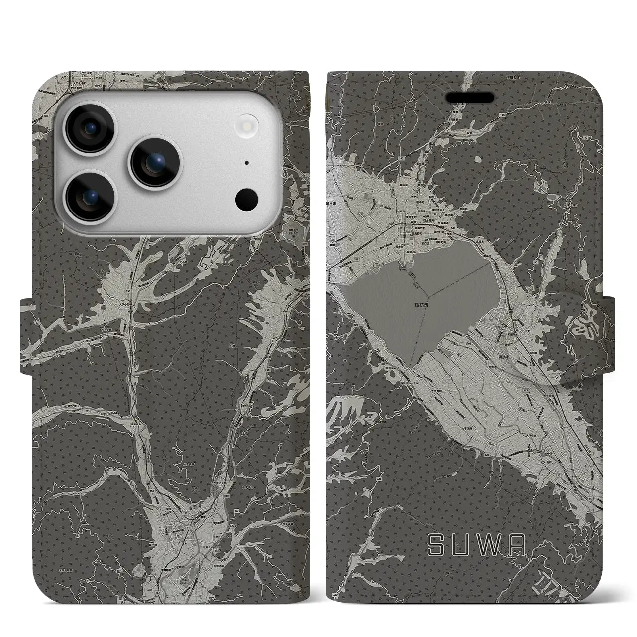 【諏訪(長野県)】地図柄iPhoneケース(手帳タイプ)