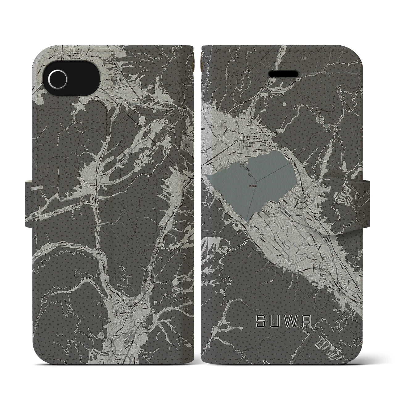 【諏訪(長野県)】地図柄iPhoneケース(手帳タイプ)