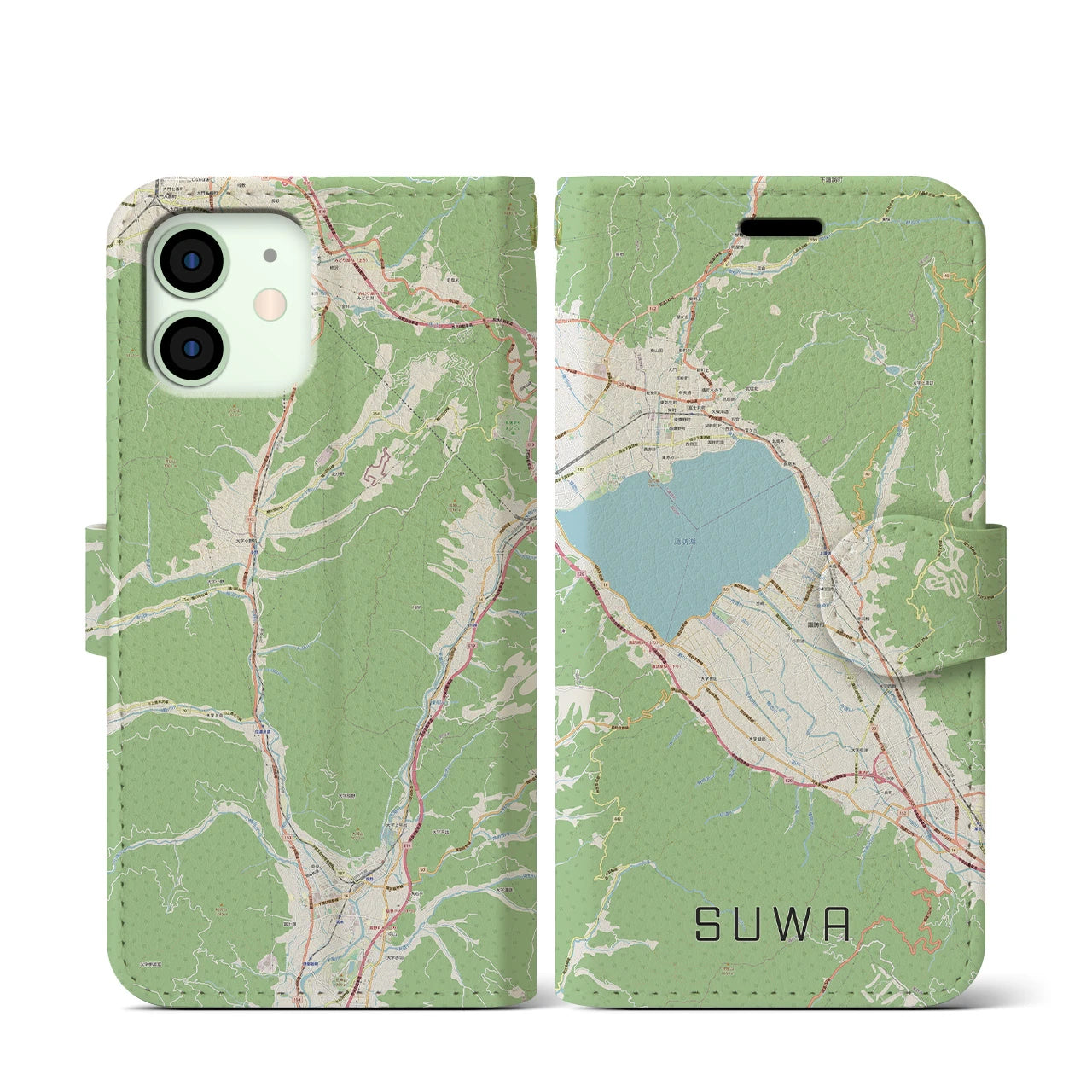 【諏訪(長野県)】地図柄iPhoneケース(手帳タイプ)