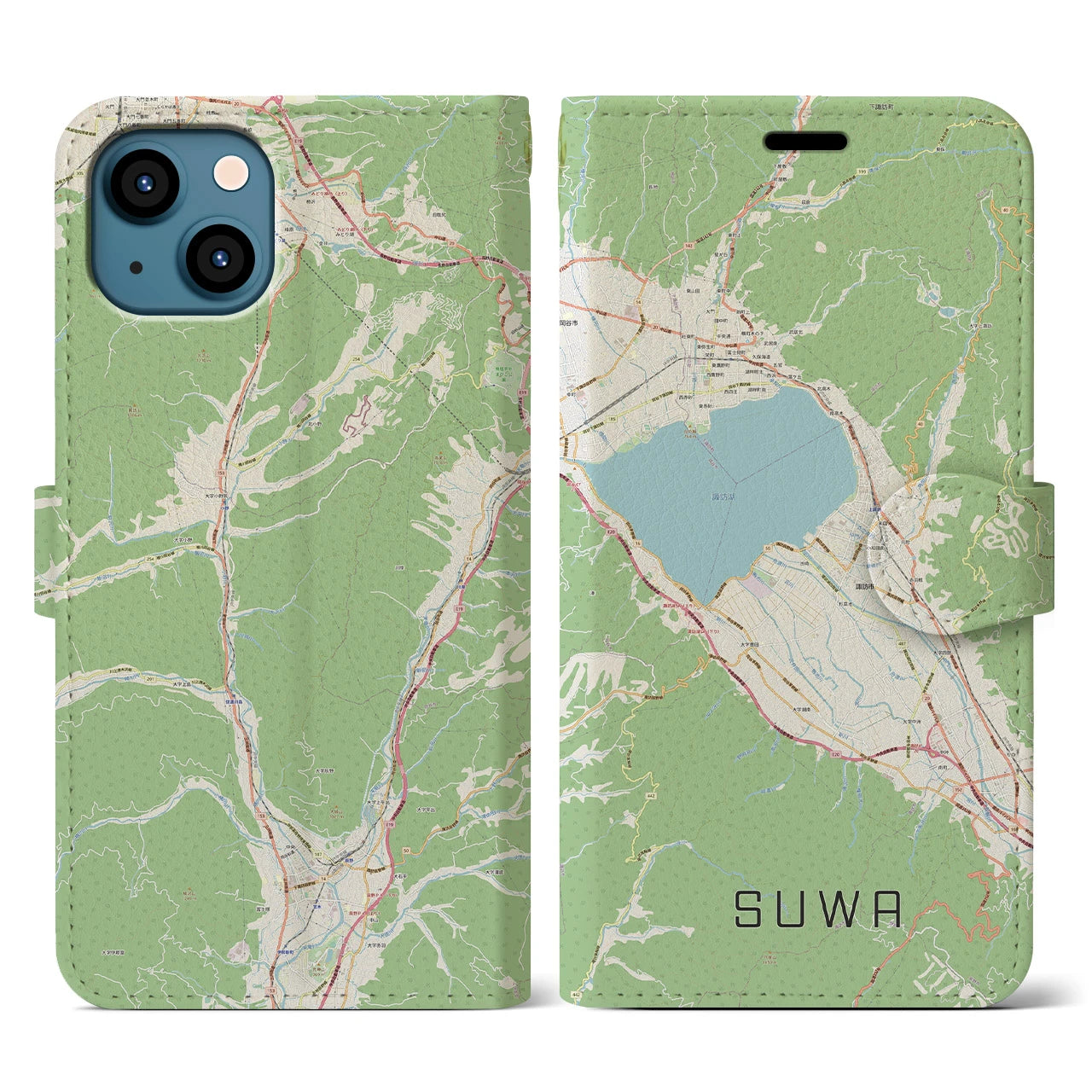 【諏訪(長野県)】地図柄iPhoneケース(手帳タイプ)