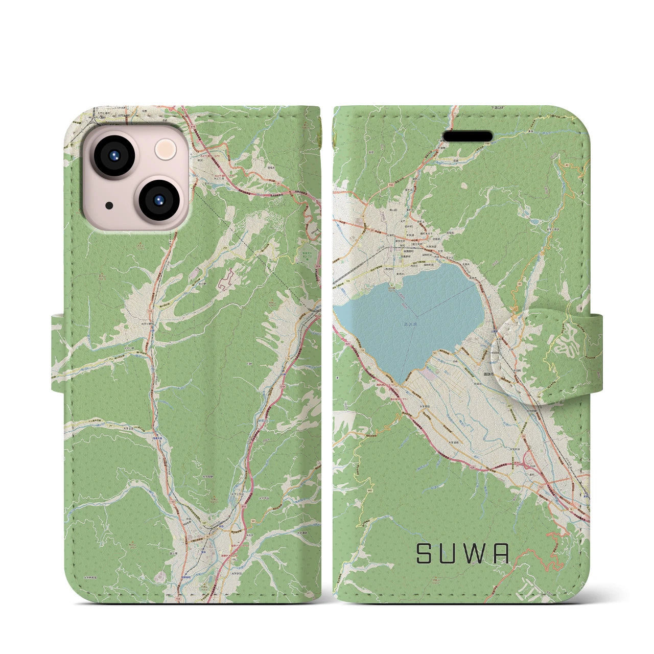 【諏訪(長野県)】地図柄iPhoneケース(手帳タイプ)