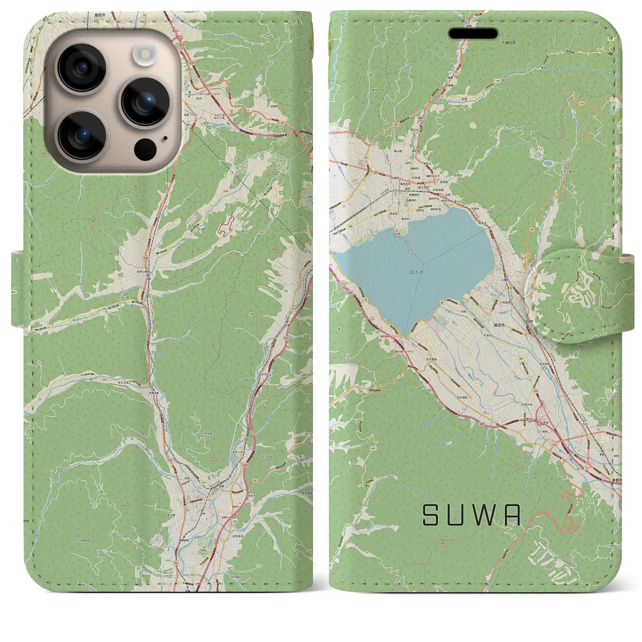 【諏訪(長野県)】地図柄iPhoneケース(手帳タイプ)