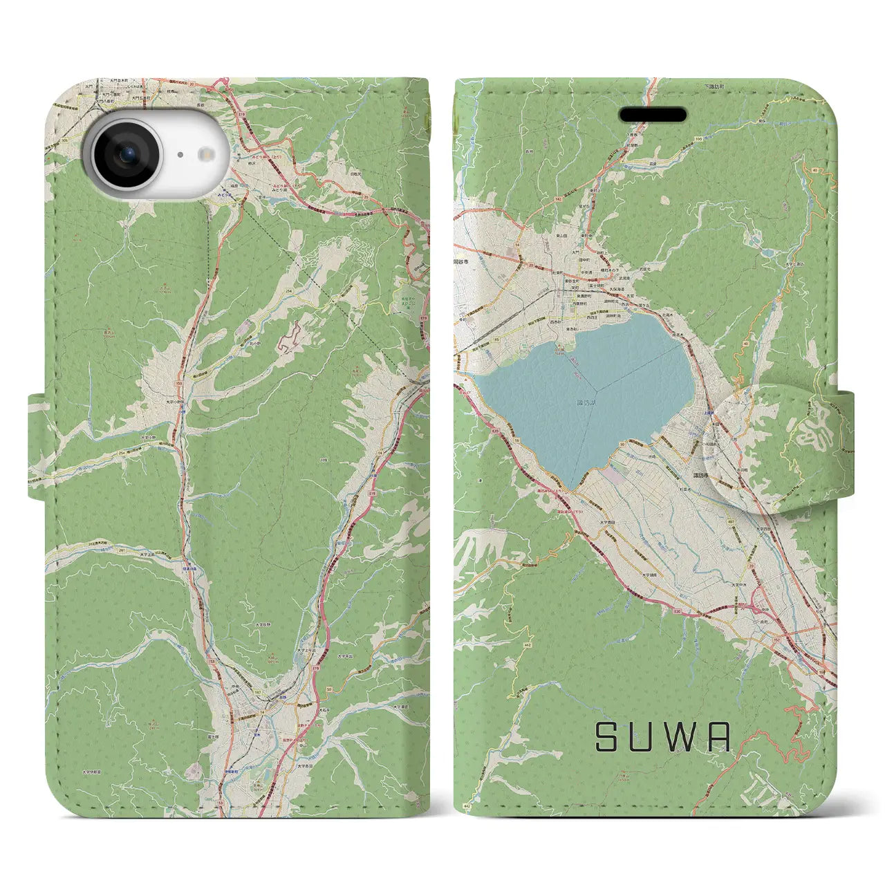【諏訪(長野県)】地図柄iPhoneケース(手帳タイプ)
