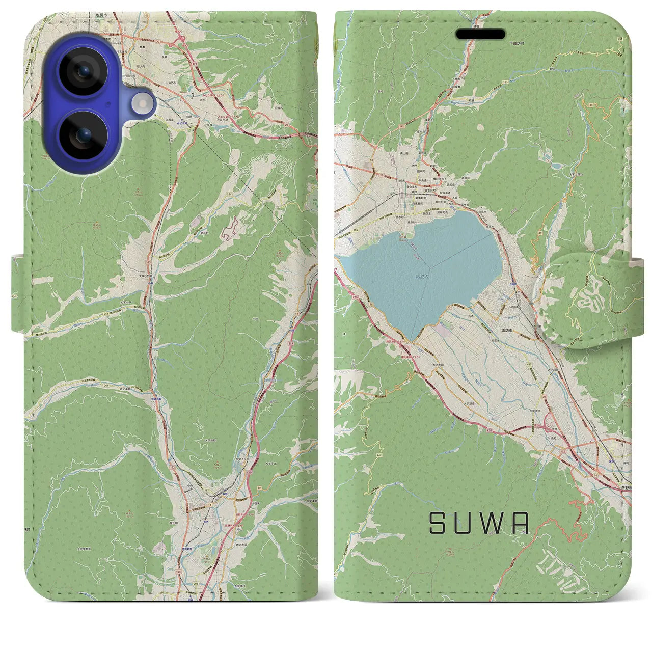 【諏訪(長野県)】地図柄iPhoneケース(手帳タイプ)ナチュラル・iPhone 16 Pro Max 用