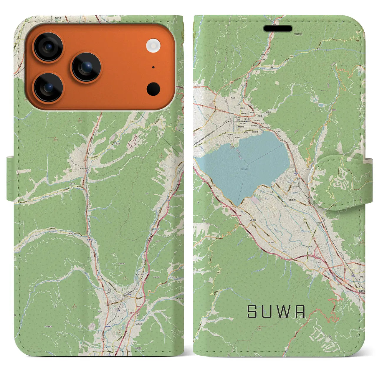 【諏訪(長野県)】地図柄iPhoneケース(手帳タイプ)