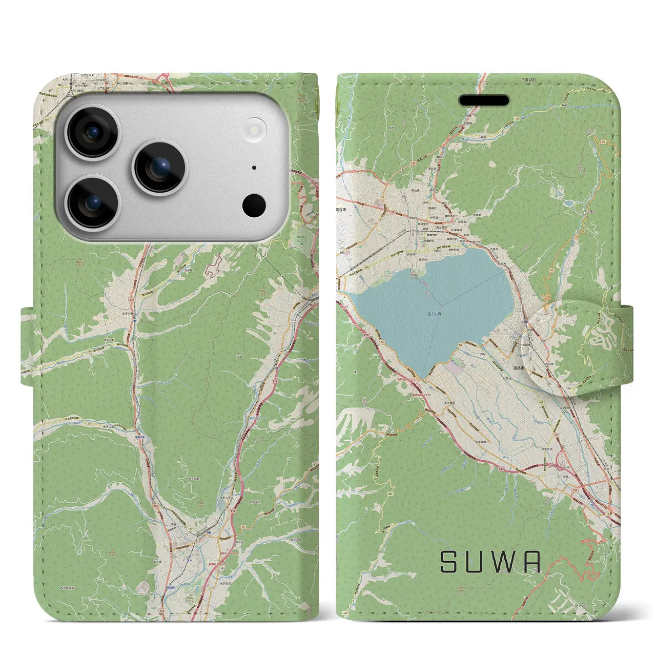 【諏訪(長野県)】地図柄iPhoneケース(手帳タイプ)