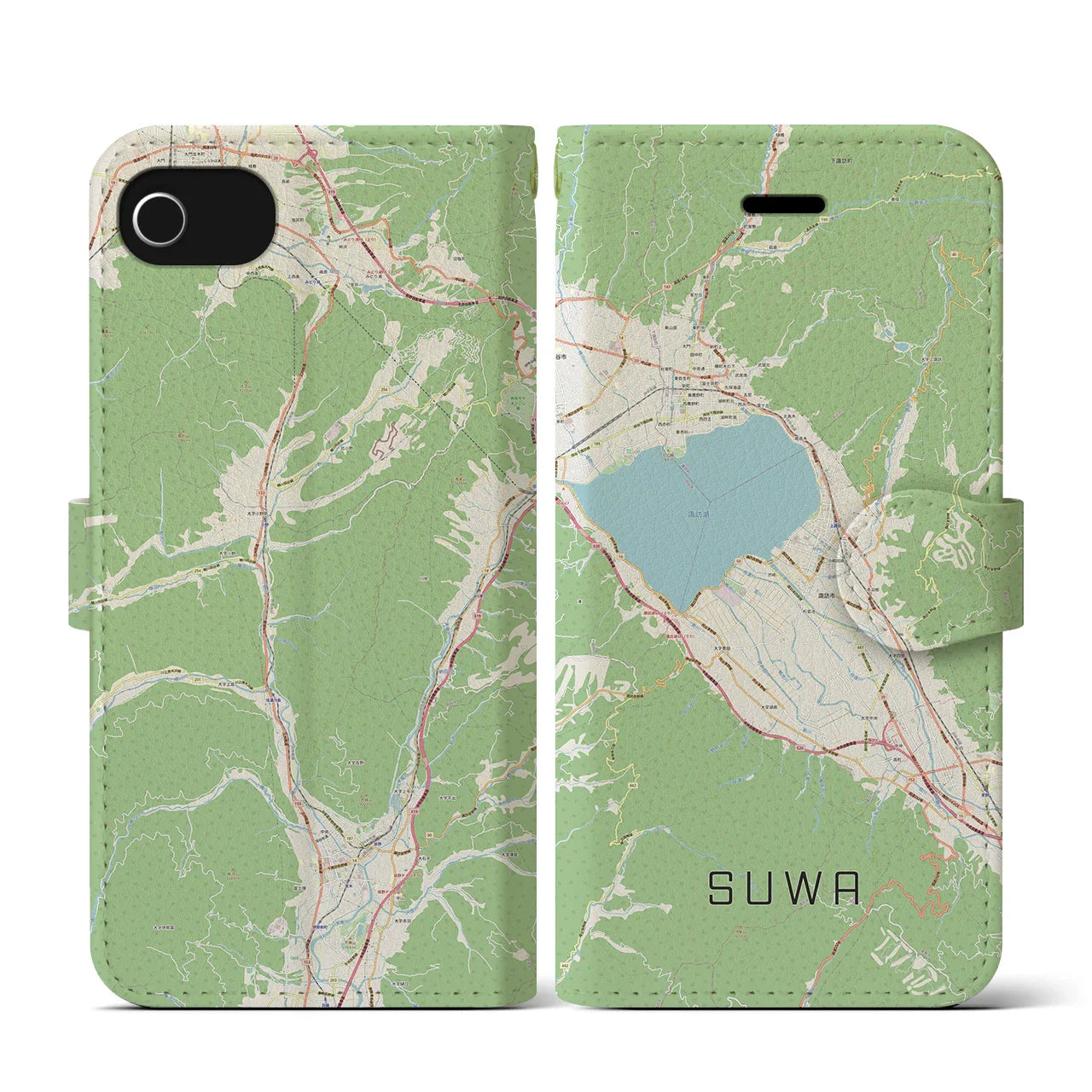 【諏訪(長野県)】地図柄iPhoneケース(手帳タイプ)ナチュラル・iPhone SE(第3 / 第2世代) / 8 / 7 / 6s / 6 用