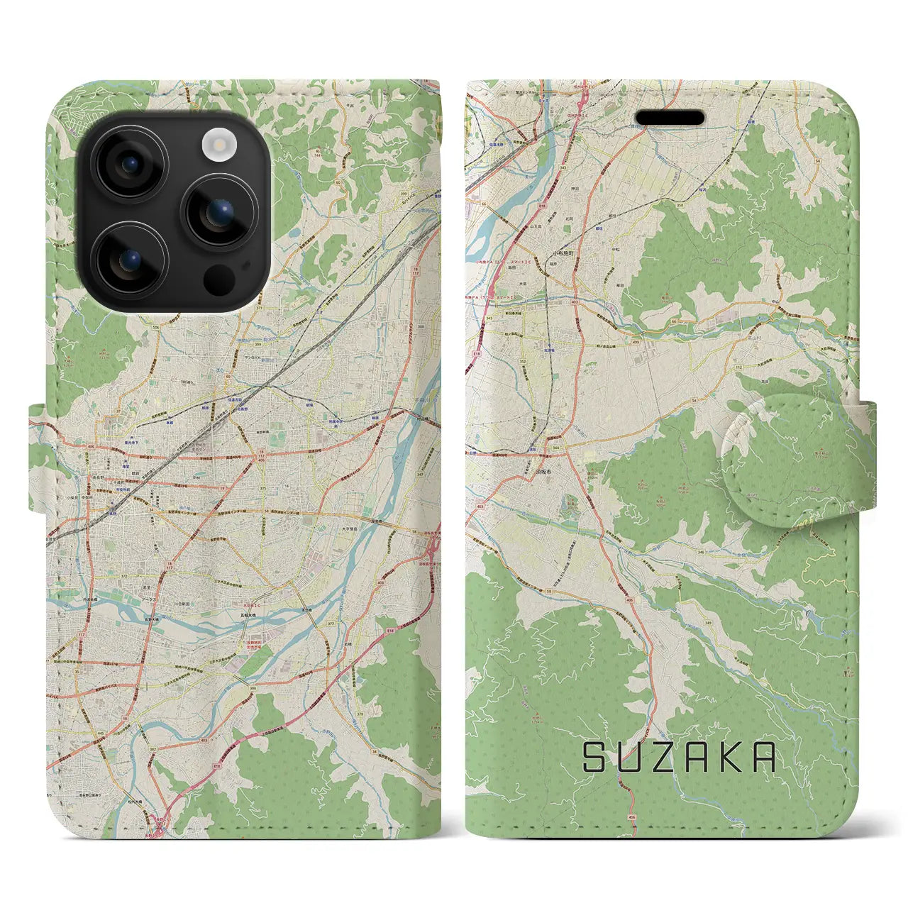 【須坂(長野県)】地図柄iPhoneケース(手帳タイプ)ナチュラル・iPhone 16 用