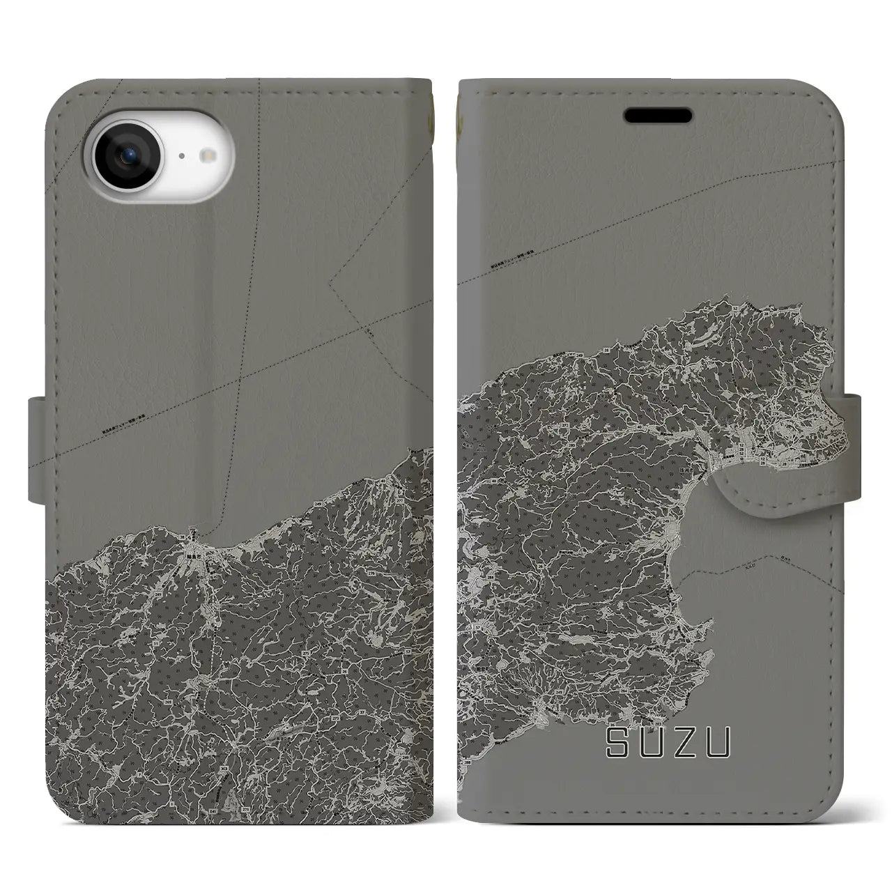 【珠洲(石川県)】地図柄iPhoneケース(手帳タイプ)