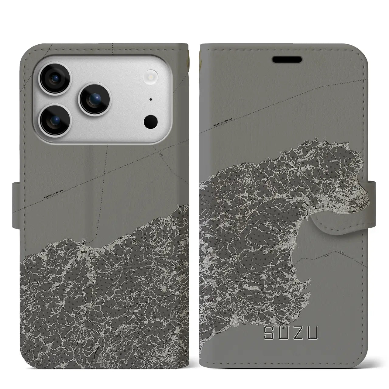 【珠洲(石川県)】地図柄iPhoneケース(手帳タイプ)