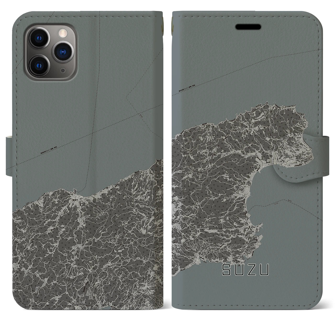 【珠洲(石川県)】地図柄iPhoneケース(手帳タイプ)