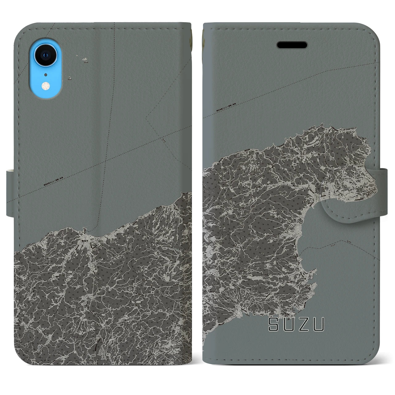 【珠洲(石川県)】地図柄iPhoneケース(手帳タイプ)モノトーン・iPhone XR 用